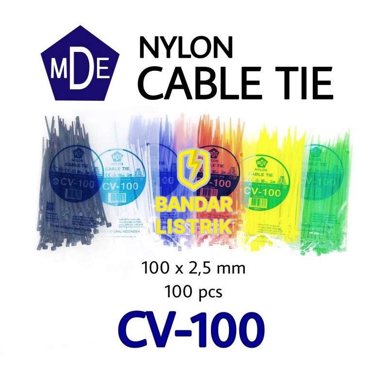 MDE Kabel Tis / Nylon Cable Ties 2.5 x 100mm 10cm CV 100 Warna Warni