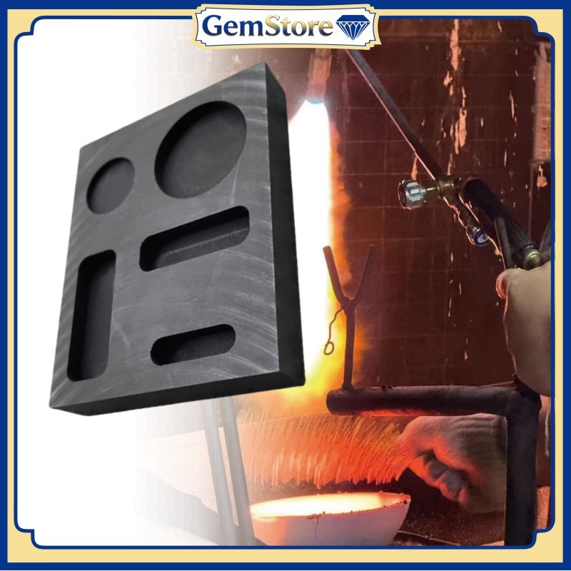 Graphite Ingot Mould 5 In 1 Dengan Handle Besi Untuk Casting Emas Silver Aluminium 5 Lubang Grafit C