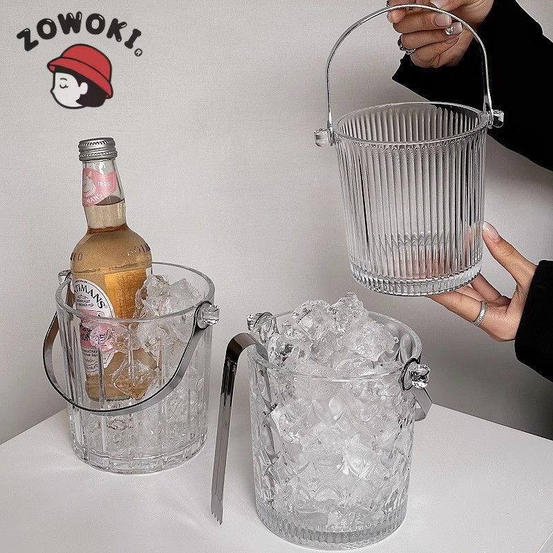 Glass Ice Bucket Tempat Es Batu Wadah Kaca Tebal Ember Es Bucket Kaca Serbaguna