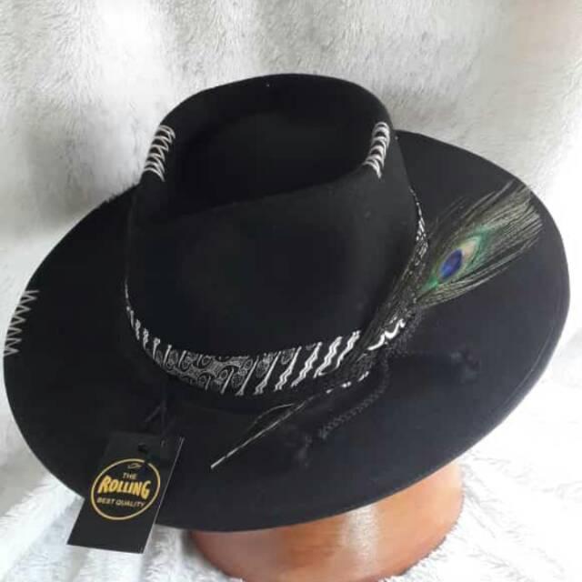 TOPI PRIA - FEDORA - TOPI LAKEN FEDORA BULU MERAK - TOPI IMPOR - Hitam, Not Specified