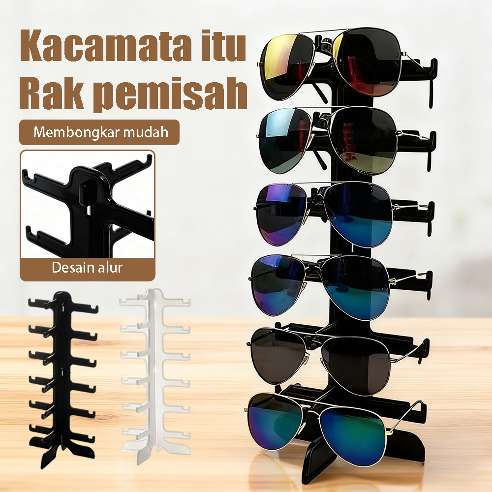 Rak Display Kacamata 6 Lapis Akrilik - Stand Pajangan Portabel Minimalis, Cocok untuk Optik, Boutiqu