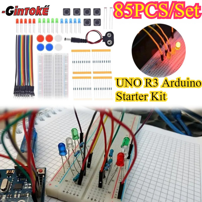 85PCS/Set UNO R3 Arduino Starter Kit / Paket Lengkap Belajar / Breadboard LED Jumper Wire Button Kom