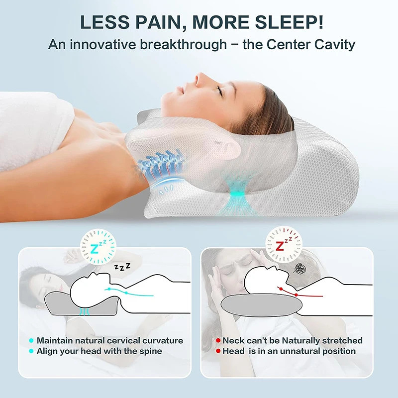 1pc Memory Foam Cervical Pillow, 2 in 1 Ergonomic Contour Orthopec Pillow for Neck Pain, Contoured S