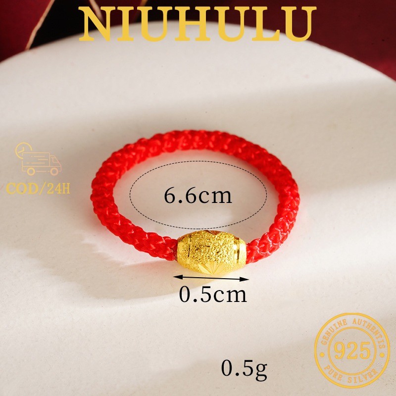 Cincin Tali Merah Kacang Emas Ukir