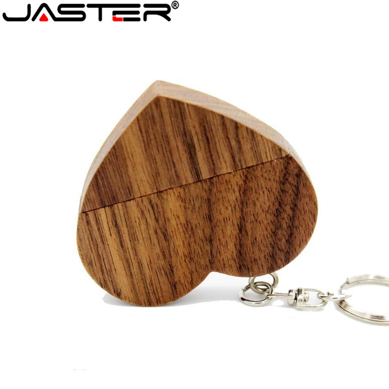 JASTER USB 20 (free custom logo) wooden love heart flash drive hearts with keychain pendrive 4GB  16