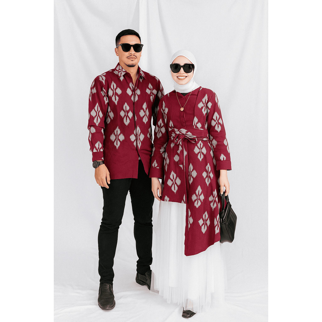 AREA TENUN - SET COUPLE TENUN TUNIK MARWA KEMBANG MARON - baju couple kondangan - tenun couple set -