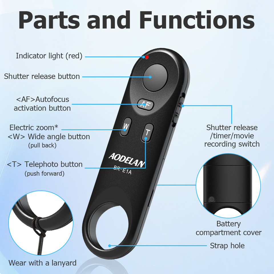 BR-E1A Wireless Remote Control for Canon EOS R10 R6 R5C R RP M50II M6II 850D 200I 250D G5X2 G7X3 V1 