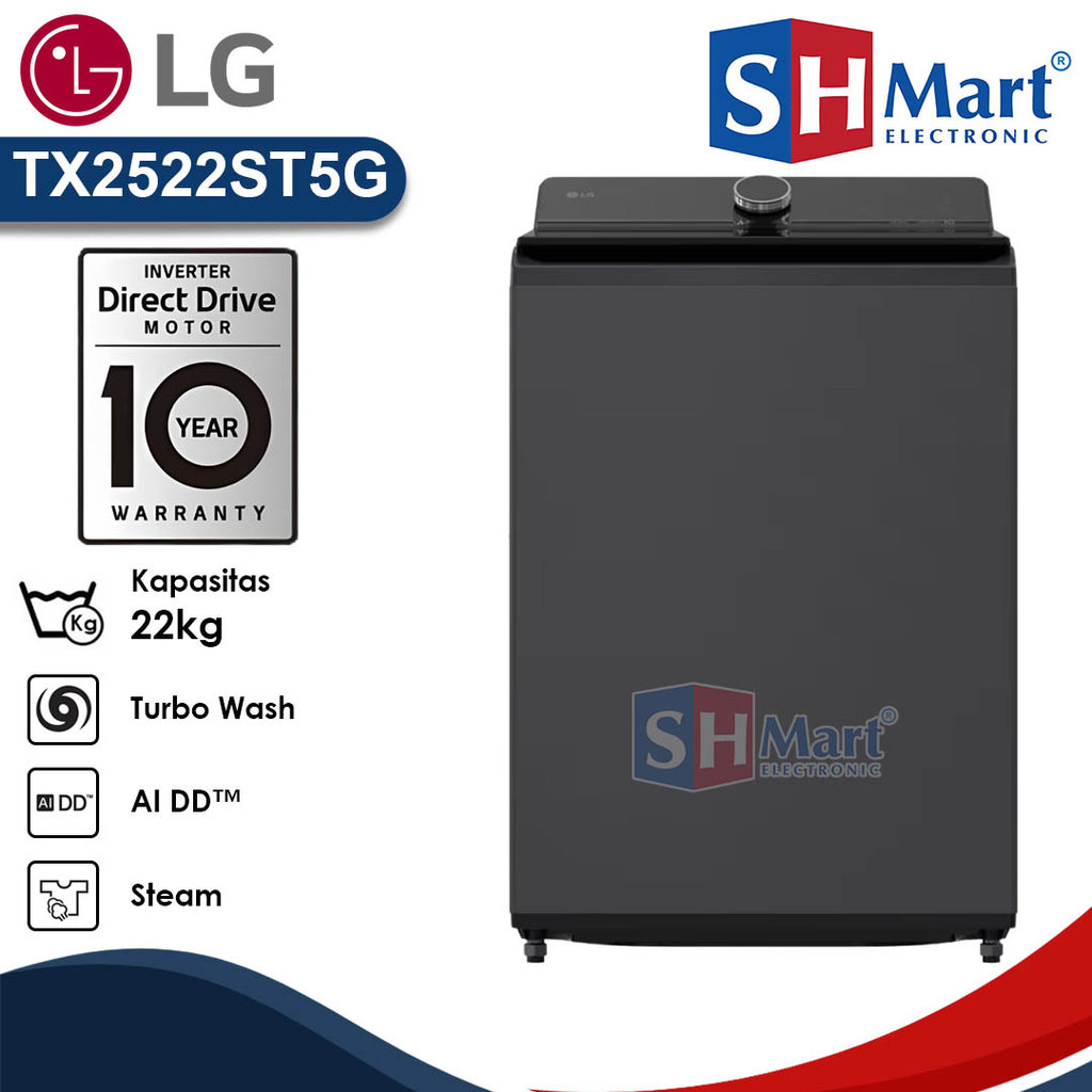 Lg Mesin Cuci Top Loading Kapasitas 20 Kg TX2522ST5G Turbo Wash Inverter Steam Garansi Resmi (MEDAN)