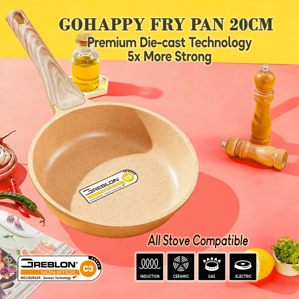 GOHAPPY C3 FRY PAN Panci penggorengan awet tebal germany granite greblon wajan penggorengan frypan