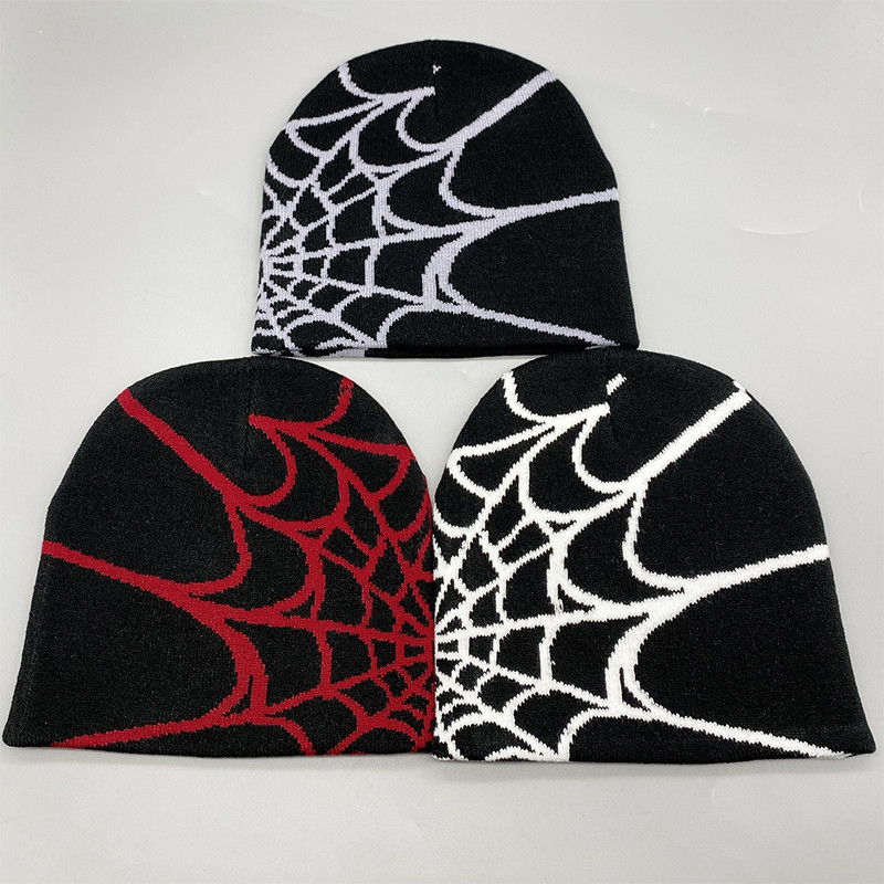 COD Topi Beanie Rajut Motif Jaring Laba-laba Style Goth / Y2K untuk Outfit Streetwear Wanita Pria