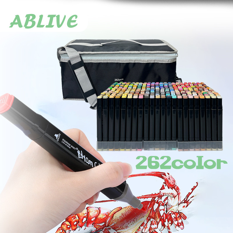 Spidol Twin Marker 262pcs Twin Marker Spidol Pena Cat Air Anak-Anak Spidol Dual Side Fine Art Marker