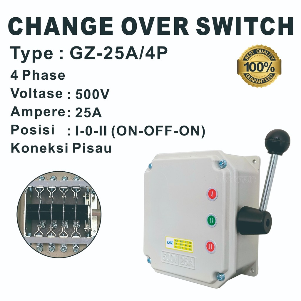 COS MODEL PISAU CHANGE OVER SWITCH MANUAL SAKELAR GZ-25A 4P I-0-II (ON-OFF-ON)