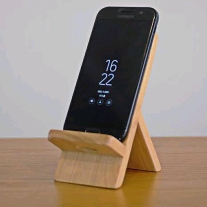 STAND HOLDER HP/STAND HP KAYU/DUDUKAN HP/STAND HP SANTAI - Natural