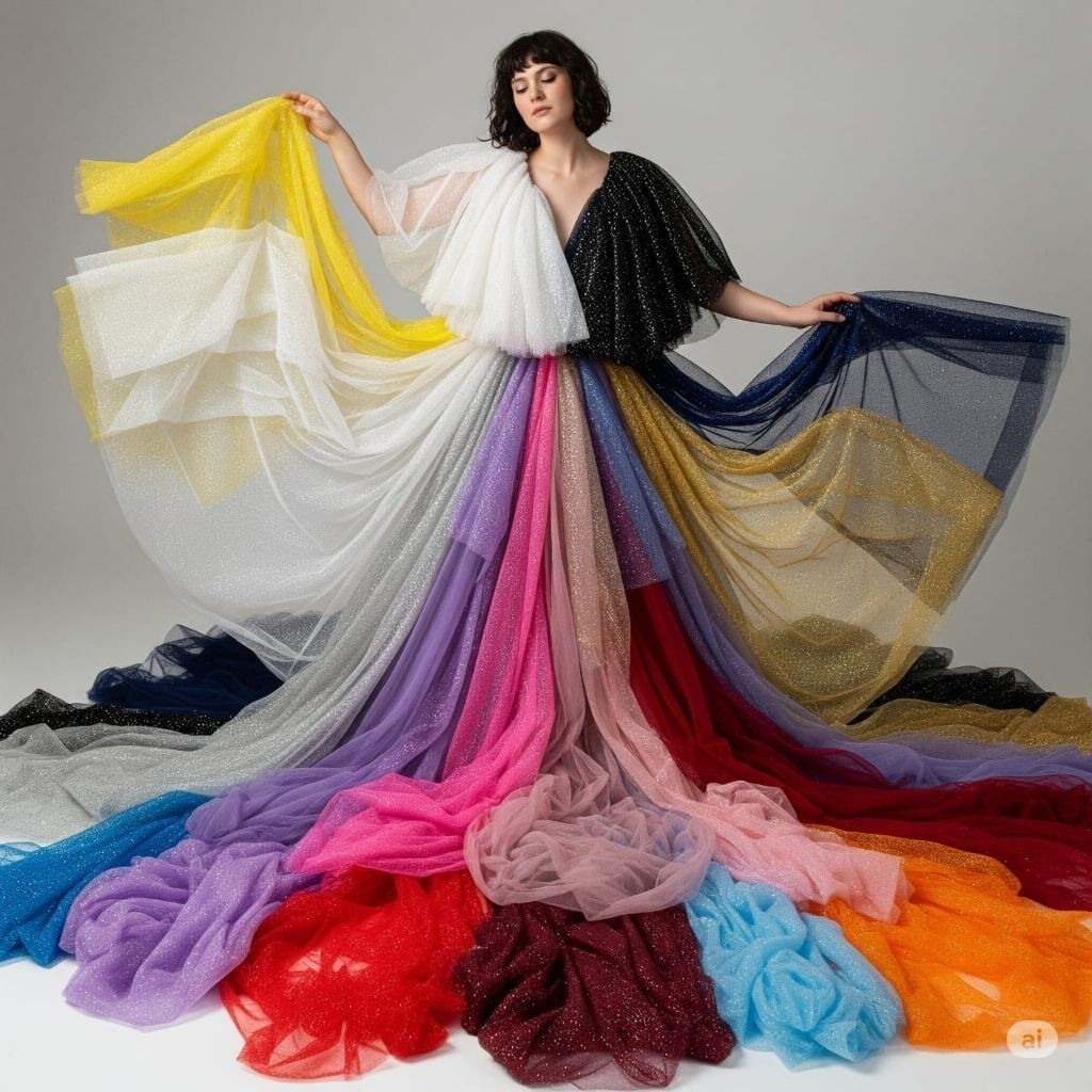 1SMG Tulle Gliter Polos Elegan Untuk Gaun Pesta