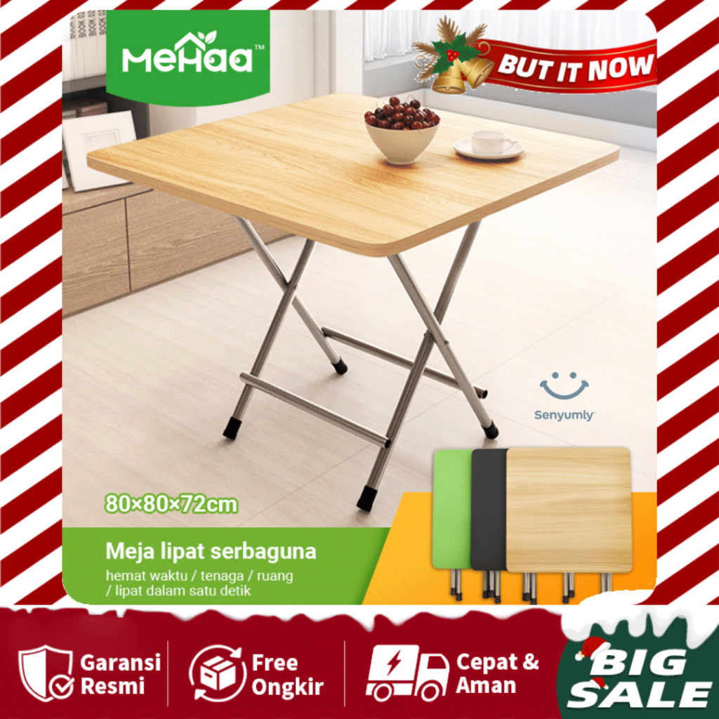 GOSTORE - Meja Lipat Kayu 80x80 dan 60x40/Meja Makan Lipat/Meja Makan Portable Serbaguna