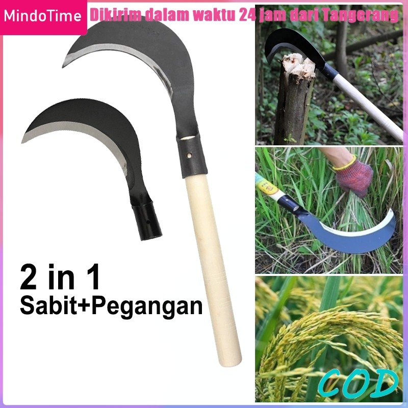 Sabit Arit Panjang Portabel Baja Tani Multifungsi | Alat Berkebun Universal untuk Rumput Ranting Kec