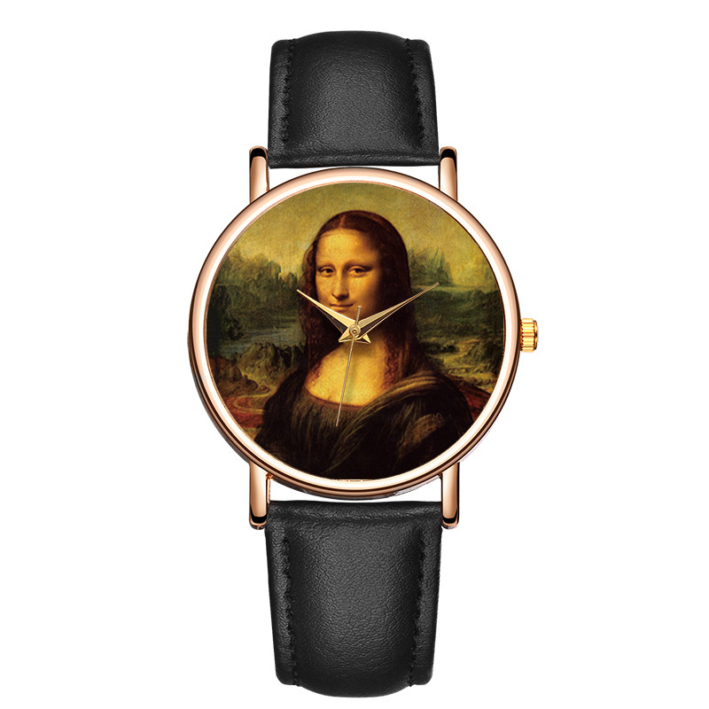 Fashion Laes Quartz Wat Casual Quartz Wat Draw Painting Elegant Waterproof Wristwat Real Leather Zeg
