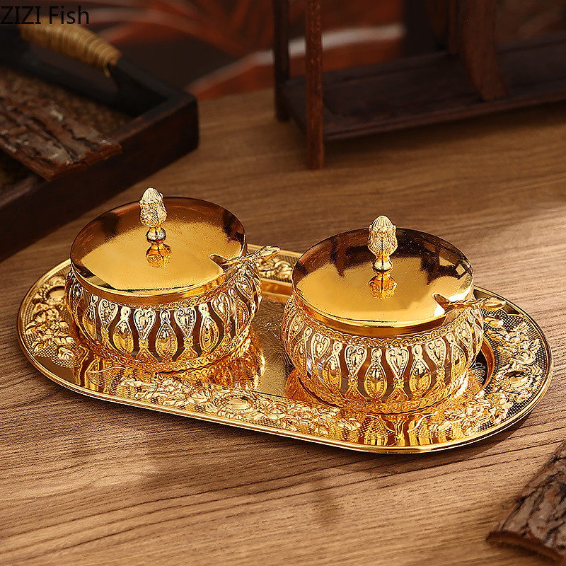 European Style Metal Glass Seasoning Jar Creative Kiten Seasoning Storage Jar Home Spice Jar Set Cre