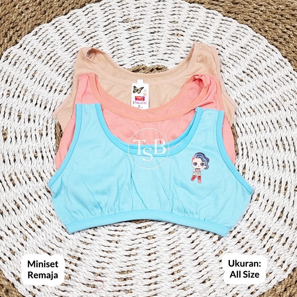 3&6 Pcs Miniset Anak Perempuan Miniset Remaja Miniset BRA Model Polos Karakter Size All Size