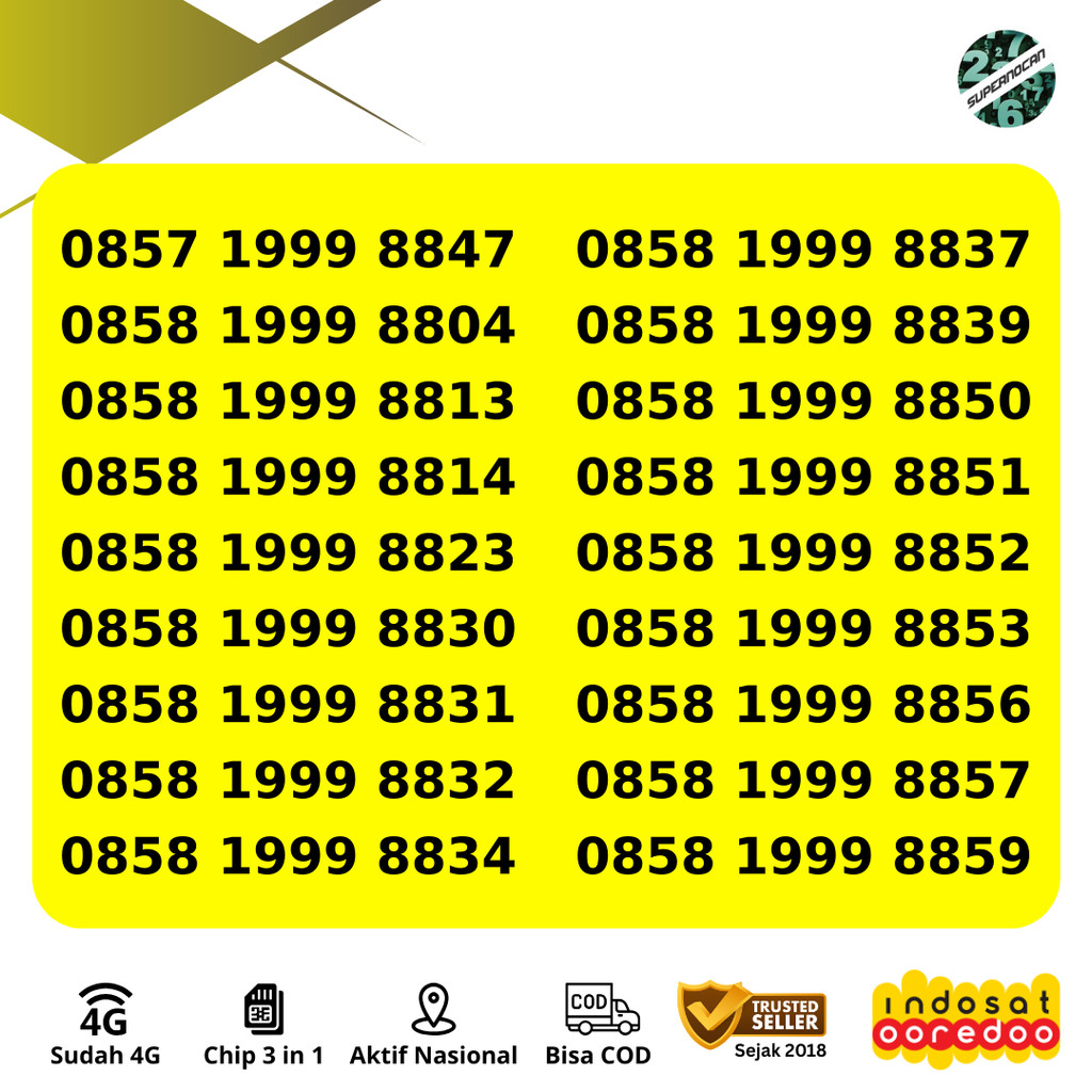 SERI 1999 - NOMOR CANTIK INDOSAT SERI RAPI TRIPLE 999 BONUS KUOTA 3GB 30 HARI - 5G READY