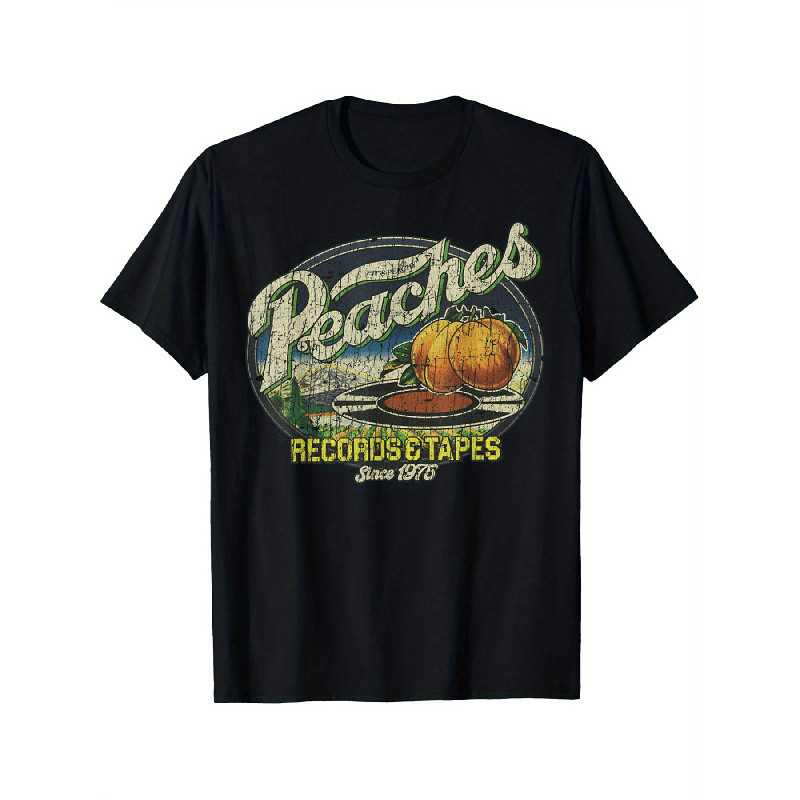 Kaus Unisex Retro "Peach Records 1975" - Desain Grafis Kaset & Piringan Hitam Klasik. Bahan Lembut &
