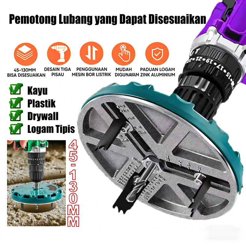 Adjustable Circle Cutter 45-130mm Kayu Plastik Gypsum Aluminium Bor Cutting Hole Saw Cutter Opener  