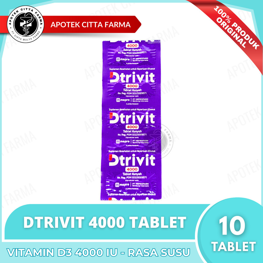 Dtrivit D3 4000 IU Per 1 Strip @ 10 Dispersible Tablet - Vitamin D 3 Rasa Susu - Menjaga Daya Tahan 