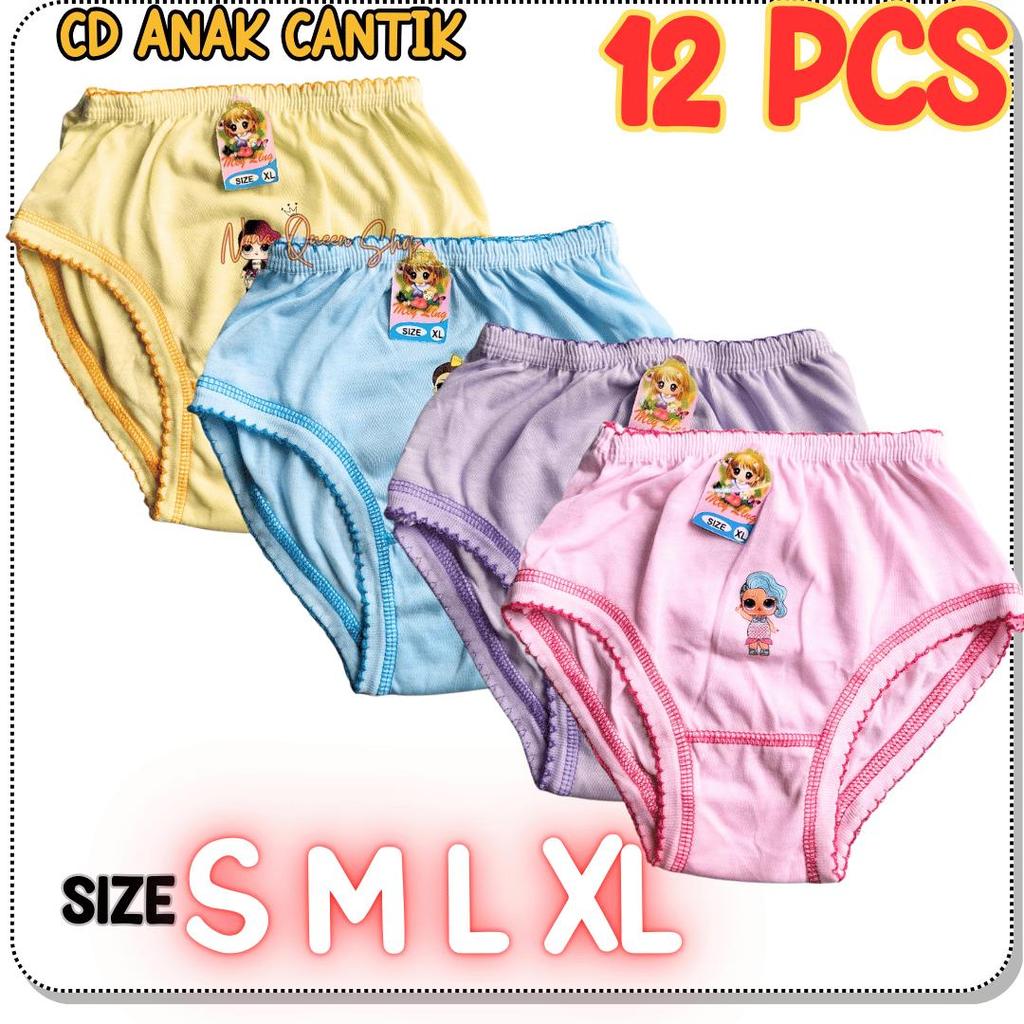 12 PCS CD ANAK CEWEK CELANA DALAM ANAK PERMPUAN CD ANAK POLOS ADEM MANIS