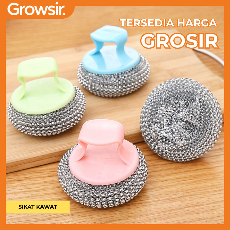 GROWSIR Sikat Kawat Spon PET Cuci Piring Panci Sabut Spons Sponge Dapur Serbaguna Gagang CF049