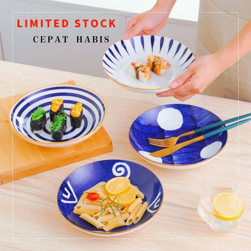 TERLARIS Piring Keramik Jepang / Piring Keramik / Piring Makan Keramik/ Bulat Modern 20cm