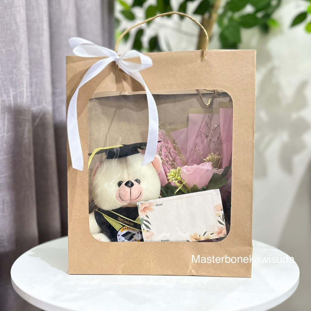 Terlaris Tipe 2 Tas Hampers wisuda Tas mika boneka / buket bunga artificial/ kado wisuda  / buket ua