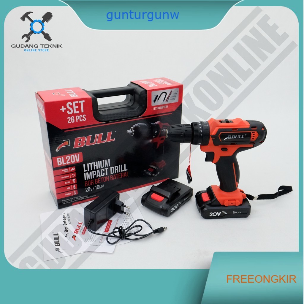 Mesin Bor Baterai Bull BL20V - Cordless Impact Drill Bull BL20V - Mesin Bor Baterai Bor Beton