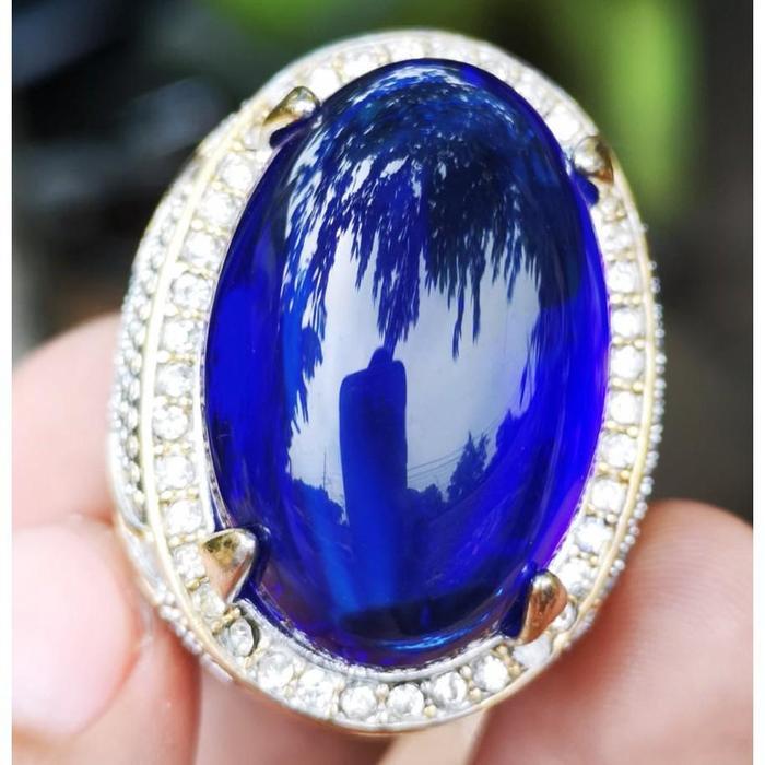 Batu Akik Blue King Sapphir Jumbo Kristal Good Color High Quality Cincin Titanium pria keren cicin m