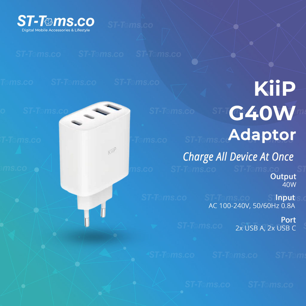 KiiP G40W / G 40W Charger Adaptor GaN 40W 4-Port PD Fast Charging 4 Port