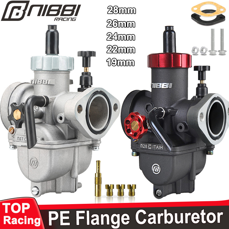 NIBBI PE19mm/PE22mm/PE24mm/PE26mm/PE28mm Flange Carburetor for Motorcycle 2T 4T GY6 Engine 100cc-250