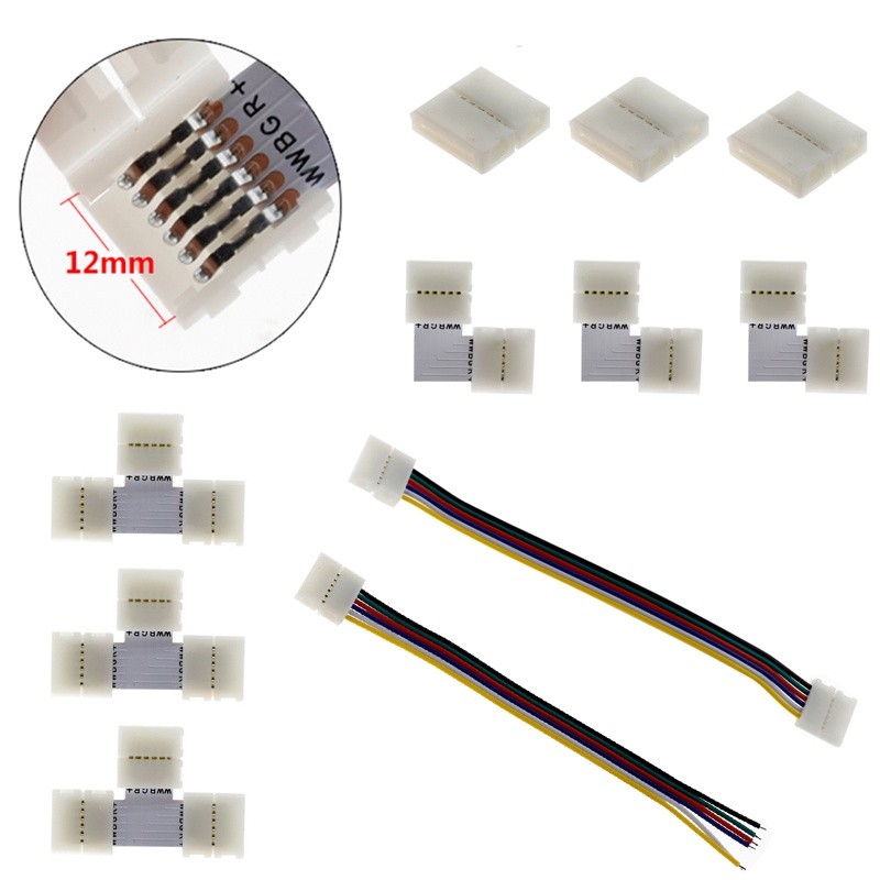 5pcs/lot 12mm 6PIN 6 Pin RGB+CCT Bentuk L atau T Tanpa Solder Konektor Mudah Untuk Lampu Strip LED R