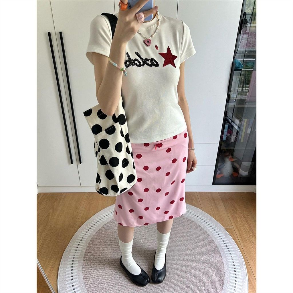 MODISOK Skirt / Rok Midi Polkadot Merah Wanita