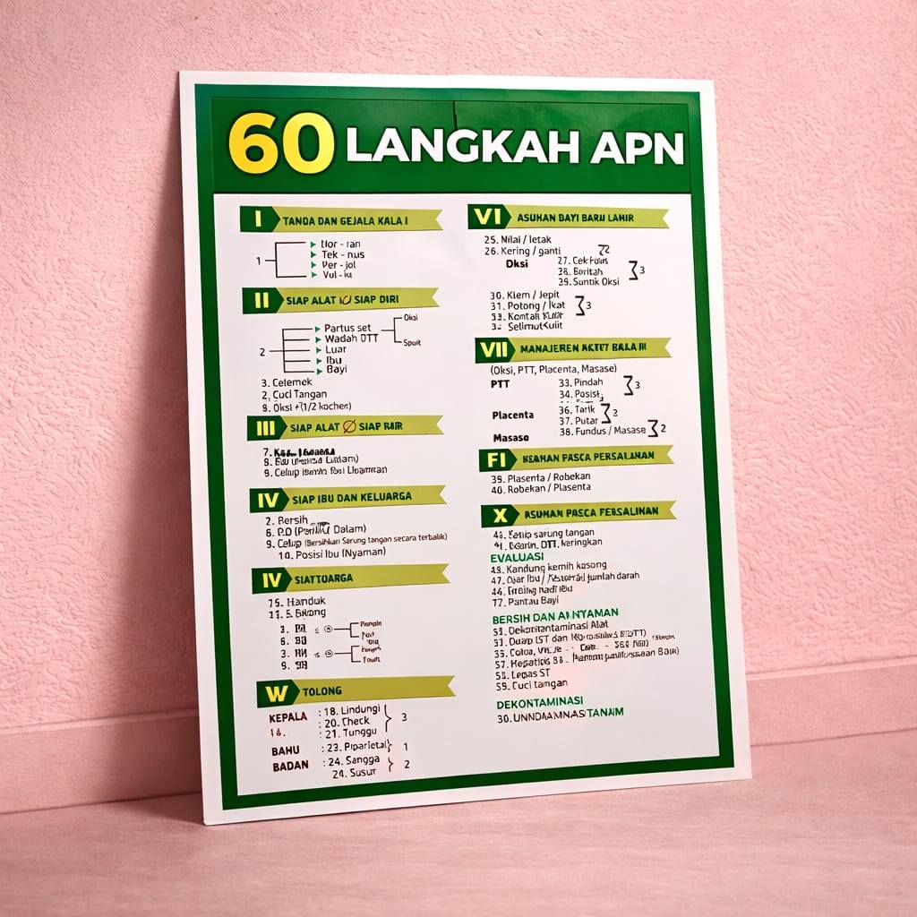 Poster 60 Langkah APN - Poster Kebidanan - Asuhan Persalinan Normal - Ibu Melahirkan
