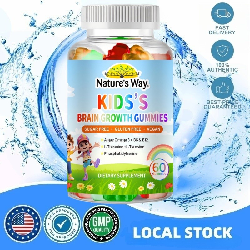 Nature’s Way Kids Brain Growth Gummies 60pcs– Vitamin Otak Anak, Dukung Fokus & Daya Ingat, DHA Omeg