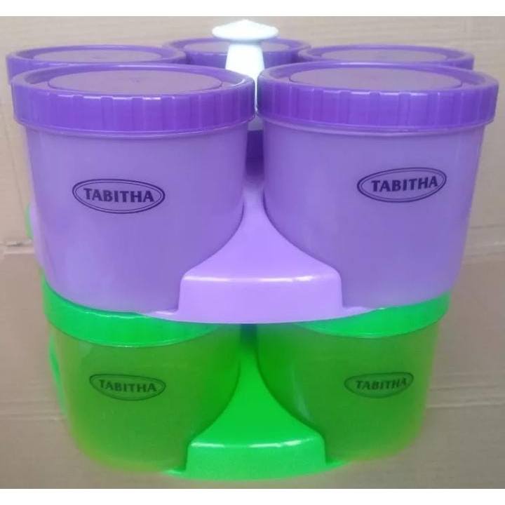 Toples 5 pcs dan Nampan Bundar Toples plastik polos manis per 1 set