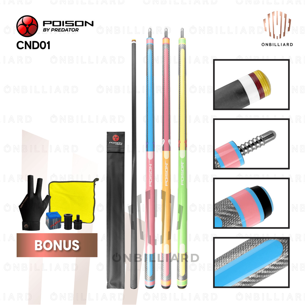POISON CANDY Series Carbon by Predator Cue Stick Billiard Carbon Low Deflection Cues Poison Candy