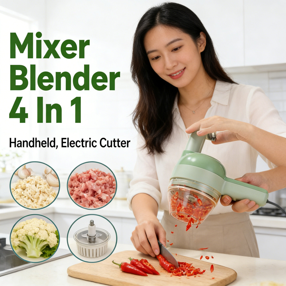 Blender Mini Chopper Multifungsi 4 in1 Hand Held Cooking Alat Pemotong Daging Sayuran Elektrik Gengg