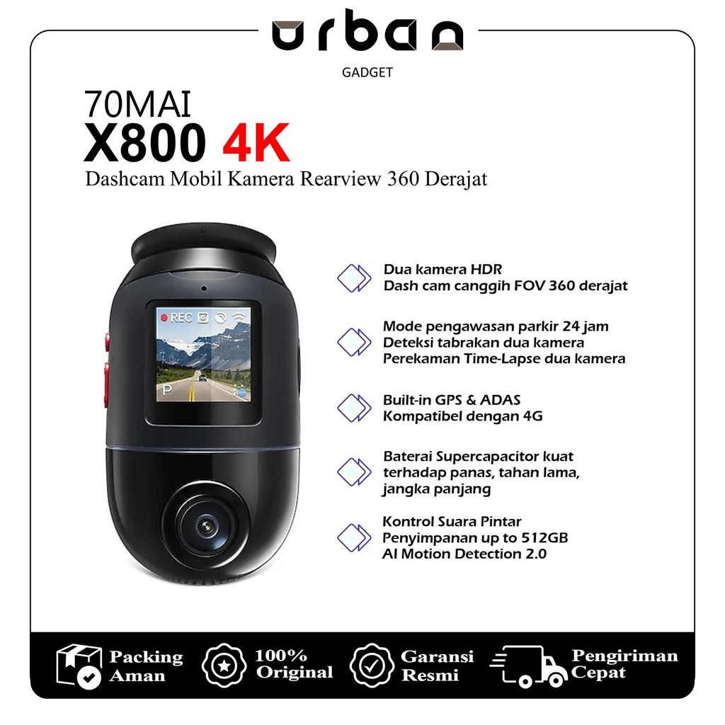 70mai Dashcam X800 Omni 4K Ultra HD Set FOV 360 Derajat FOV 60FPS