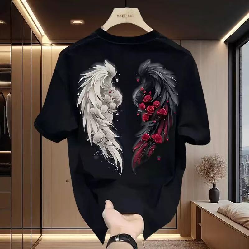 COD (Dikirim dalam 24 jam)MIEMIE.Kaos Elang Putih—Kaos longgar dengan desain burung biru dan sayap b