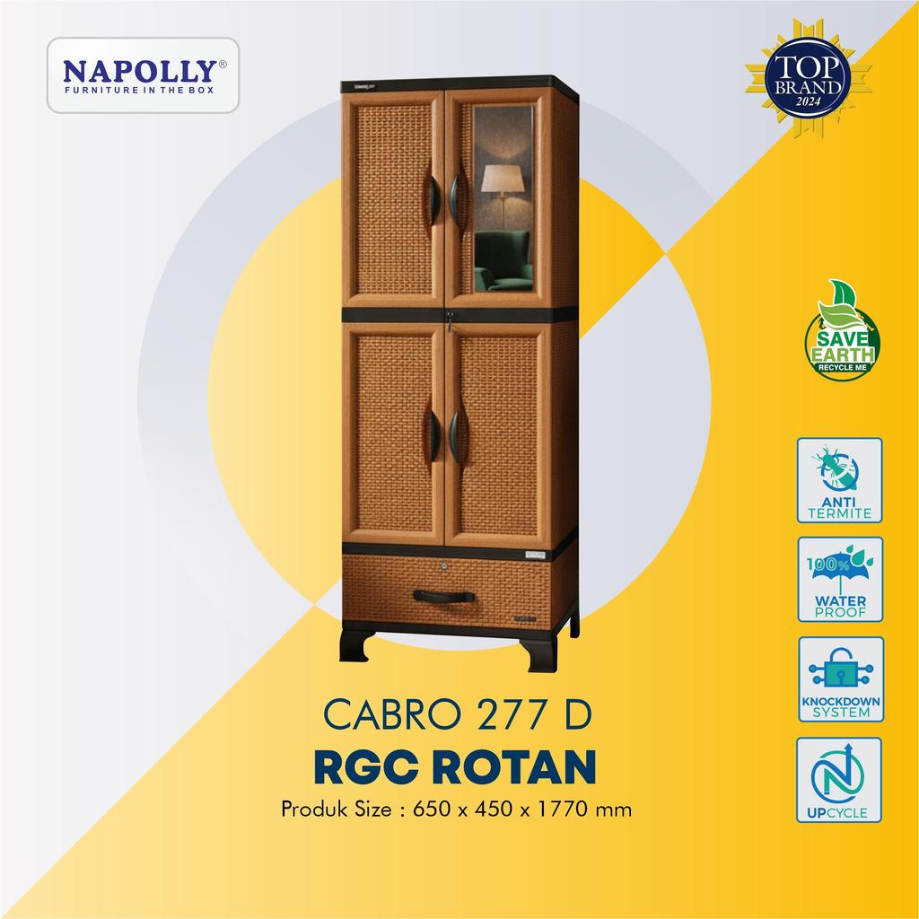 Napolly Lemari Pakaian Plastik Gantungan + Rak + Laci + Cermin / Lemari Cabro 277D RGC Rotan 2 Tower