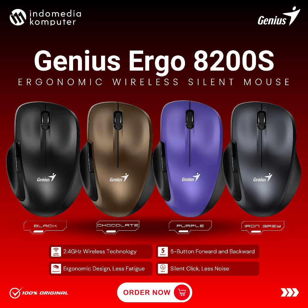 MOUSE GENIUS ERGO NX8200S Ergonomic Wireless Silent Mouse