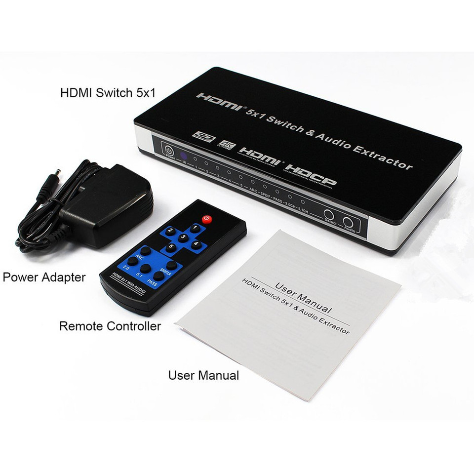 5 Port HDMI Switch Audio Extractor 4K 5x1 1.4 HDMI Switch With ARC & IR Remote HDMI Switch RCA Split