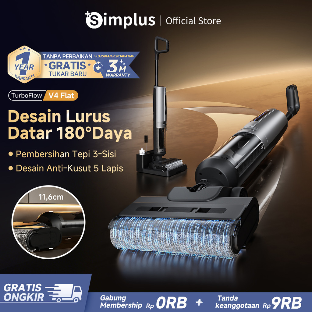 Simplus Smart Wet Dry Vacuum and Floor Washer Multifuncional Vacuum Datar 180° Pembersihan