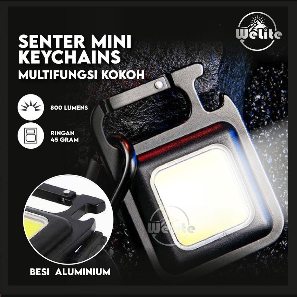 Senter Mini LED COB Gantungan Kunci Besi Lampu Kecil Keychain Camping Alumunium Cas USB Type-C