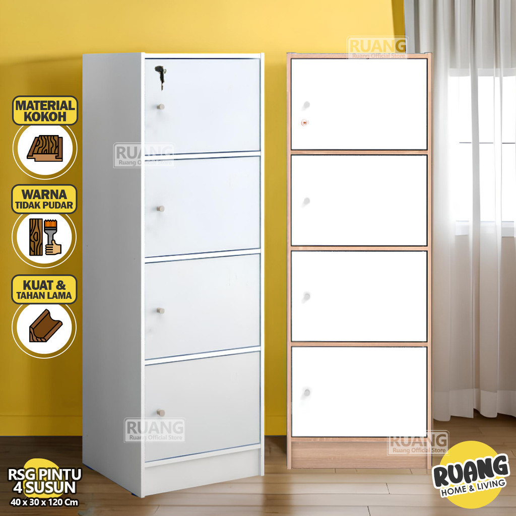 RSG PINTU 4 SUSUN - Rak Serbaguba Dengan Pintu Lemari Book Rack 4 Susun Kayu Murah Lemari Buku